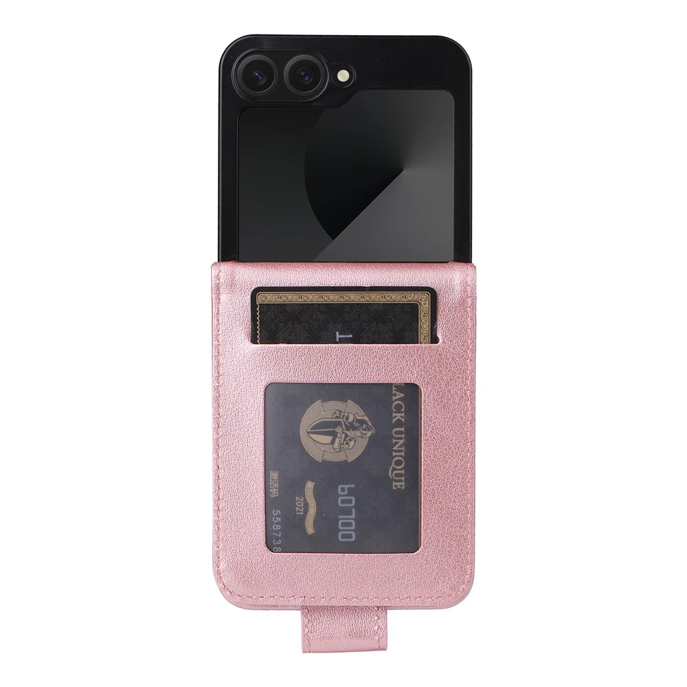 For Samsung Galaxy Z Flip7 FE 5G / Z Flip6 5G Case PU Leather Card Holder Folding Phone Cover - Rose Gold - Image 3