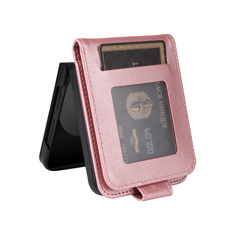 For Samsung Galaxy Z Flip7 FE 5G / Z Flip6 5G Case PU Leather Card Holder Folding Phone Cover - Rose Gold - Image 7