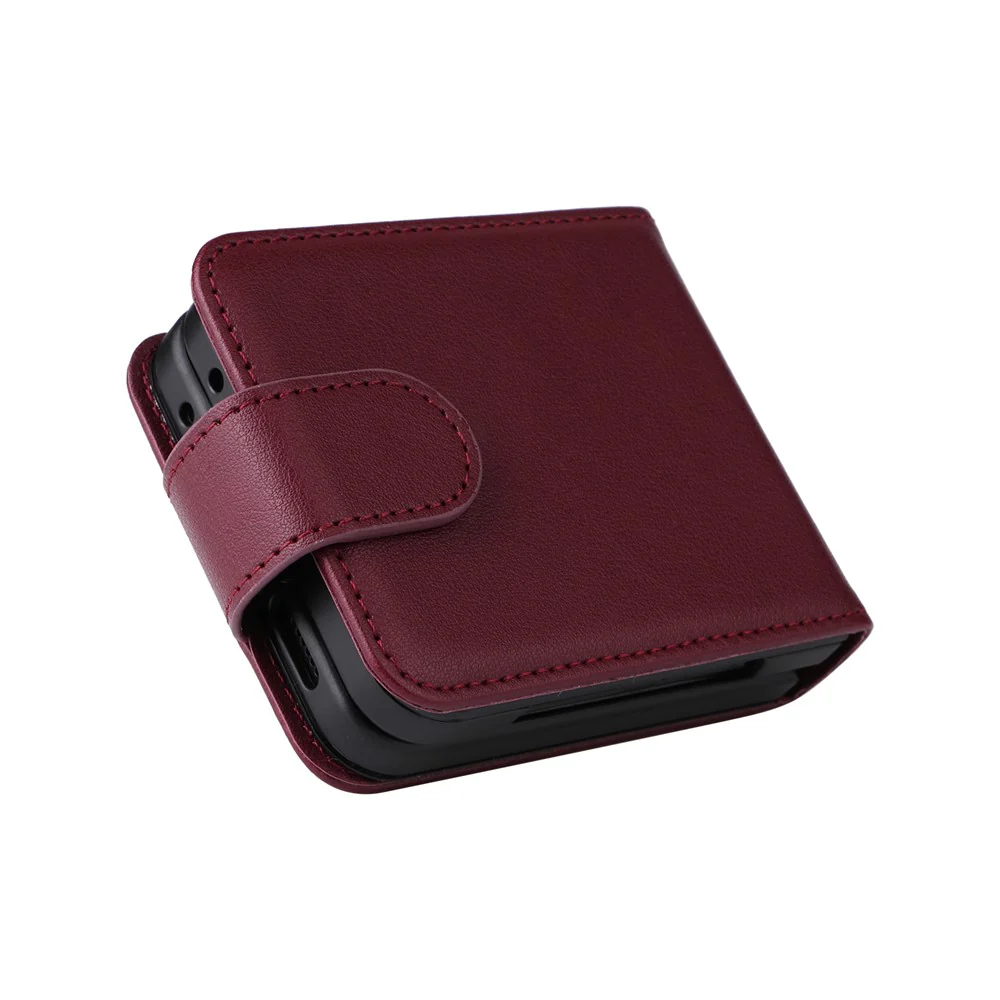 For Samsung Galaxy Z Flip7 FE 5G / Z Flip6 5G Case PU Leather Card Holder Folding Phone Cover - Wine Red - Image 5
