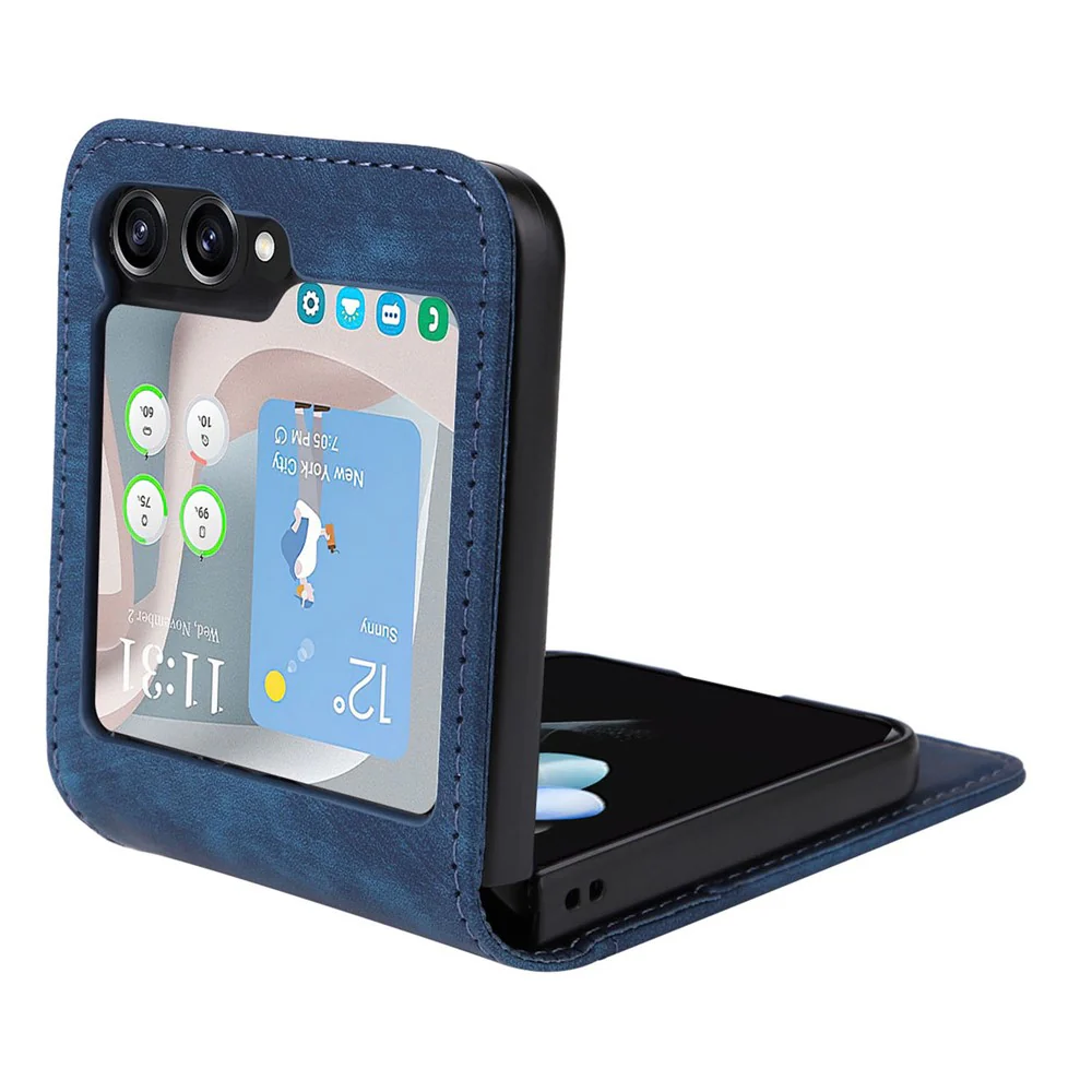 For Samsung Galaxy Z Flip7 FE 5G / Z Flip6 5G Case PU Leather Card Slots Phone Cover Two-Piece Design - Blue - Image 3