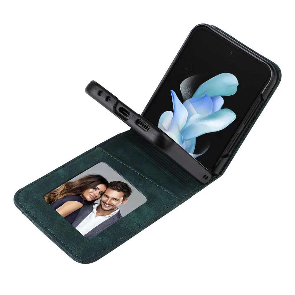 For Samsung Galaxy Z Flip7 FE 5G / Z Flip6 5G Case PU Leather Card Slots Phone Cover Two-piece Design - Green - Image 2