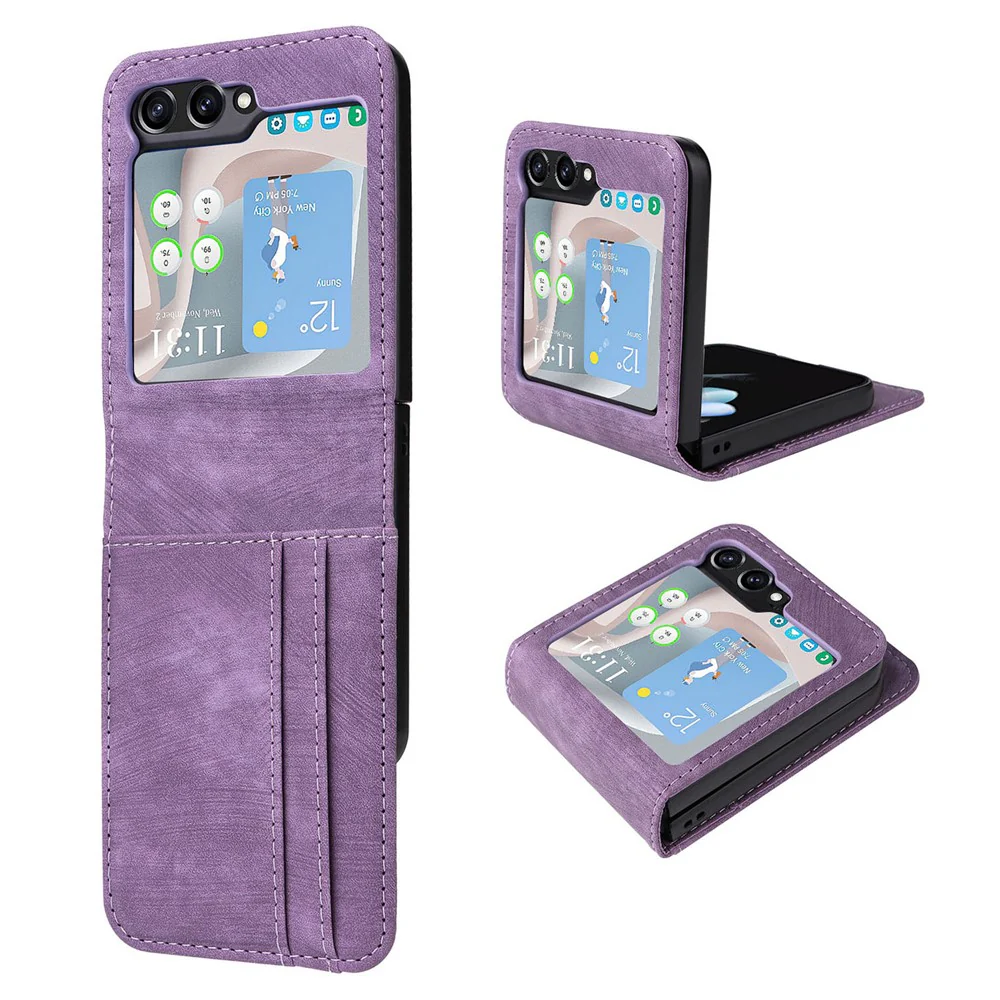For Samsung Galaxy Z Flip7 FE 5G / Z Flip6 5G Case PU Leather Card Slots Phone Cover Two-piece Design - Purple