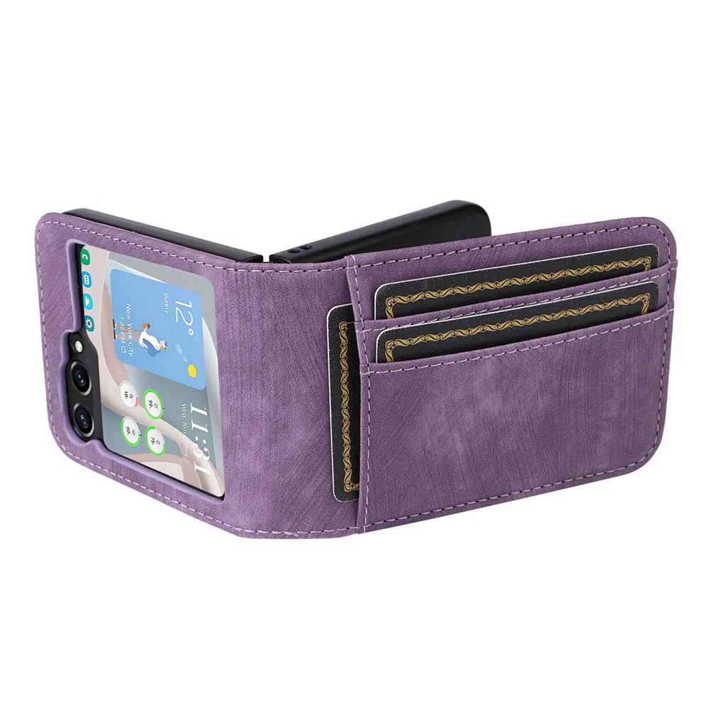 For Samsung Galaxy Z Flip7 FE 5G / Z Flip6 5G Case PU Leather Card Slots Phone Cover Two-piece Design - Purple - Image 6