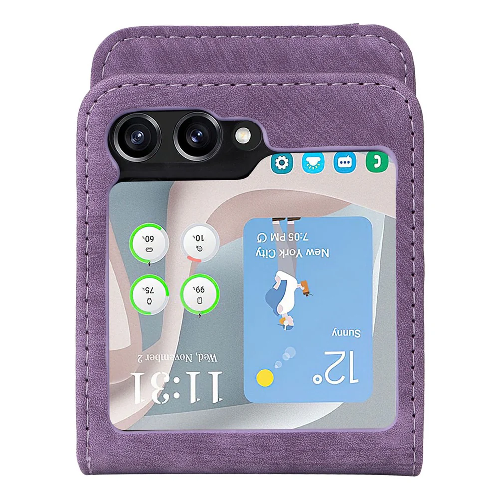 For Samsung Galaxy Z Flip7 FE 5G / Z Flip6 5G Case PU Leather Card Slots Phone Cover Two-piece Design - Purple - Image 7
