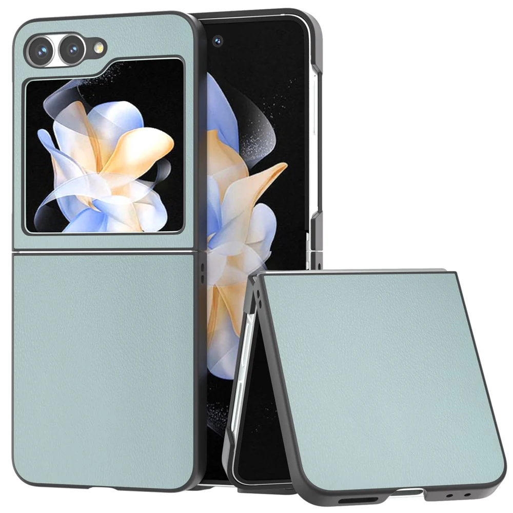 For Samsung Galaxy Z Flip7 FE 5G / Z Flip6 5G Case PU Leather Coated Hard PC Folding Phone Cover - Baby Blue