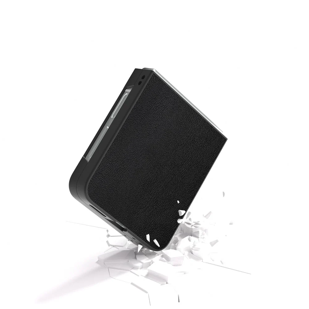 For Samsung Galaxy Z Flip7 FE 5G / Z Flip6 5G Case PU Leather Coated Hard PC Folding Phone Cover - Black - Image 3