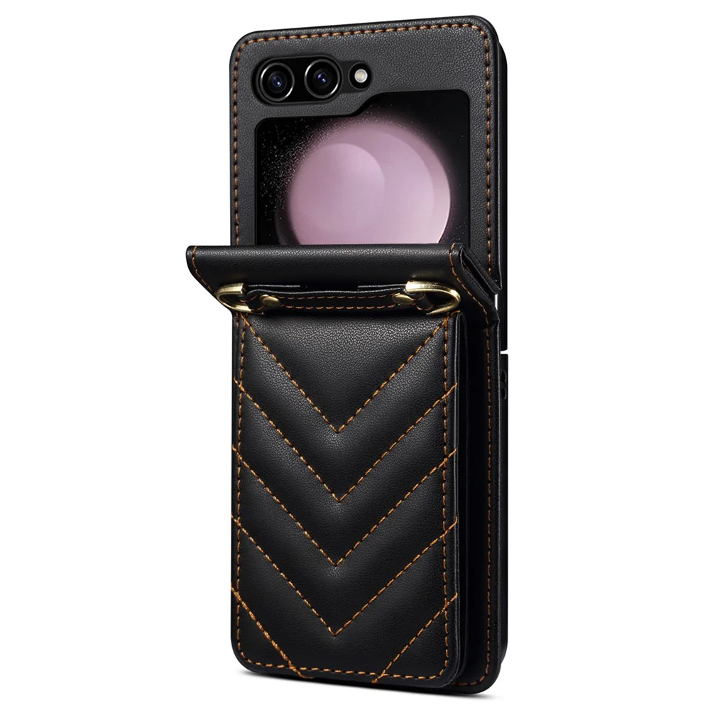 For Samsung Galaxy Z Flip7 FE 5G / Z Flip6 5G Case PU Leather+PC Crossbody Phone Cover with Card Holder - Black - Image 2