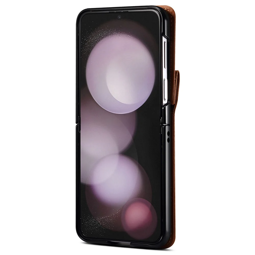For Samsung Galaxy Z Flip7 FE 5G / Z Flip6 5G Case PU Leather+PC Crossbody Phone Cover with Card Holder - Brown - Image 3