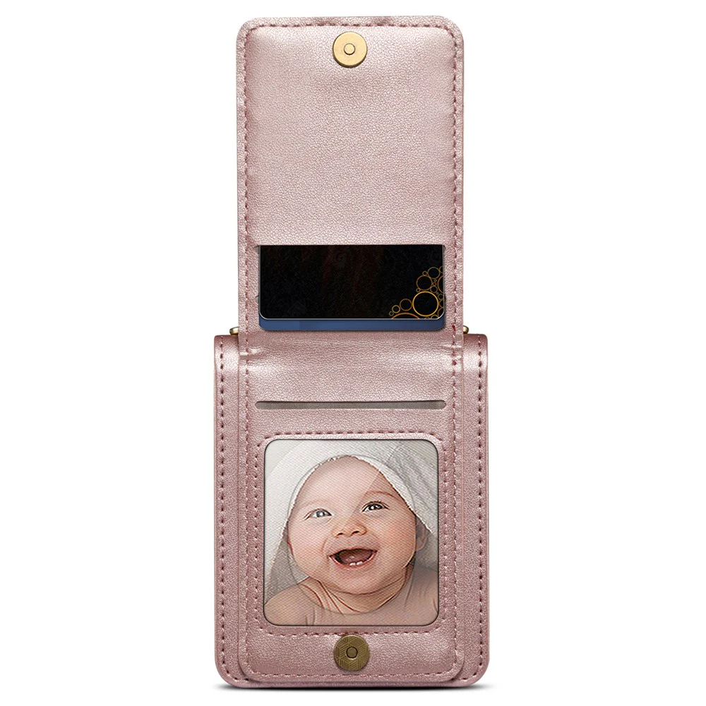 For Samsung Galaxy Z Flip7 FE 5G / Z Flip6 5G Case PU Leather+PC Crossbody Phone Cover with Card Holder - Rose Gold - Image 6