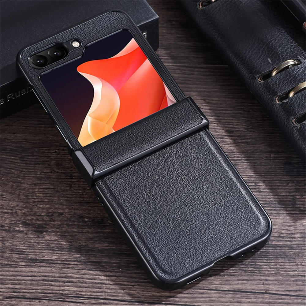 For Samsung Galaxy Z Flip7 FE 5G / Z Flip6 5G Case PU Leather+PC Hinge Protection Phone Cover - Black - Image 2