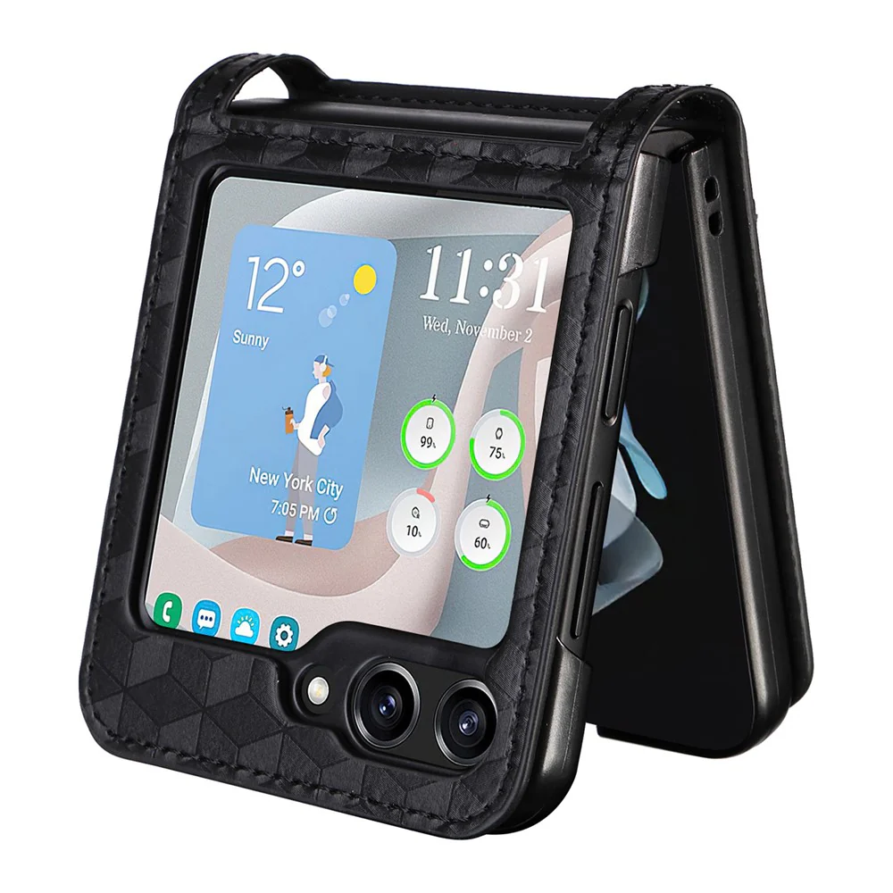 For Samsung Galaxy Z Flip7 FE 5G / Z Flip6 5G Case PU Leather + PC Phone Cover Rhombus Card Slot - Black - Image 6