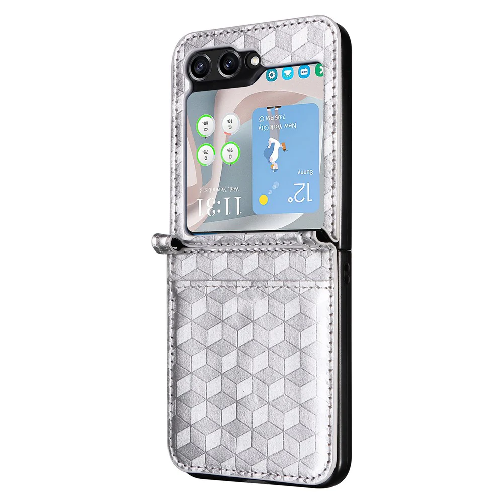 For Samsung Galaxy Z Flip7 FE 5G / Z Flip6 5G Case PU Leather + PC Phone Cover Rhombus Card Slot - Silver - Image 2