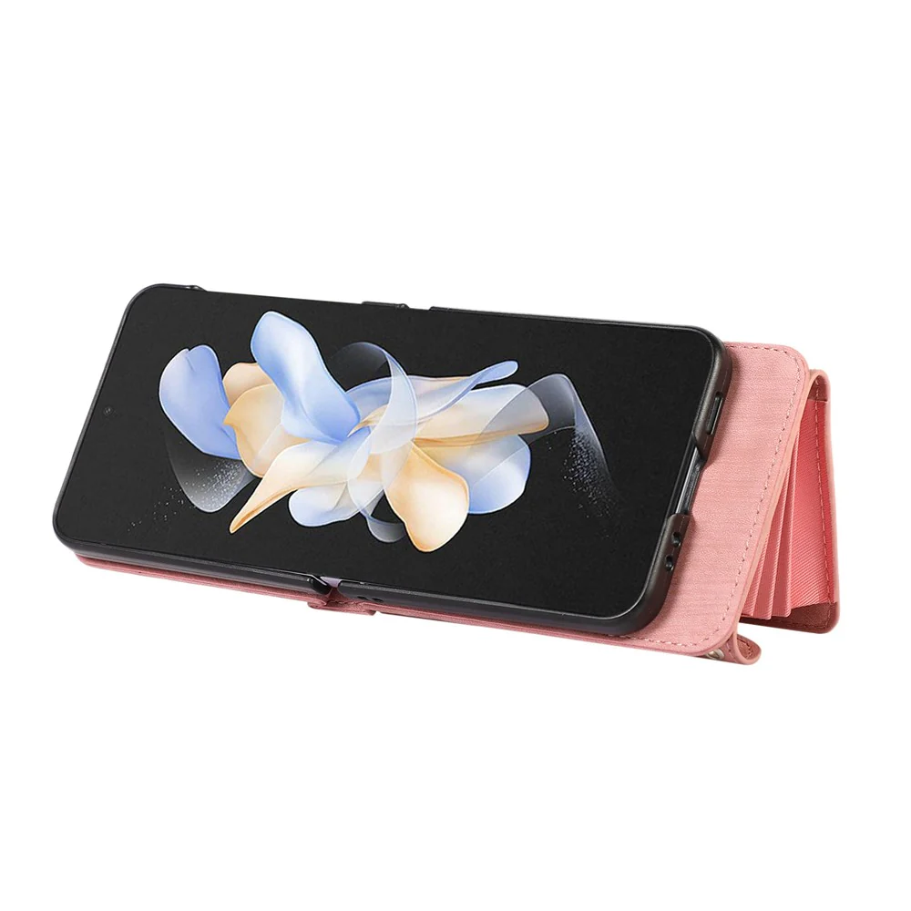 For Samsung Galaxy Z Flip7 FE 5G / Z Flip6 5G Case PU Leather + TPU RFID Blocking Card Slots Phone Cover with 2 Straps - Rose Gold - Image 3