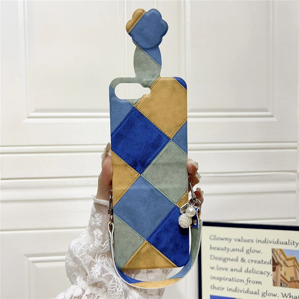 For Samsung Galaxy Z Flip7 FE 5G / Z Flip6 5G Case Retro Rhombus Cat Claw Clasp PU + PC Phone Cover with Strap - Blue  /  Yellow - Image 2