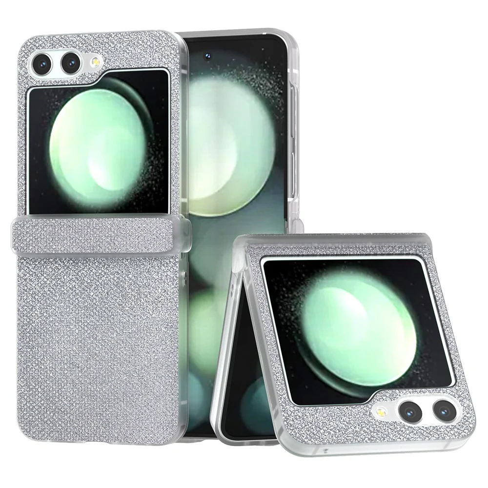 For Samsung Galaxy Z Flip7 FE 5G / Z Flip6 5G Case Rhinestone Texture Leather+PC Protective Phone Cover - Silver