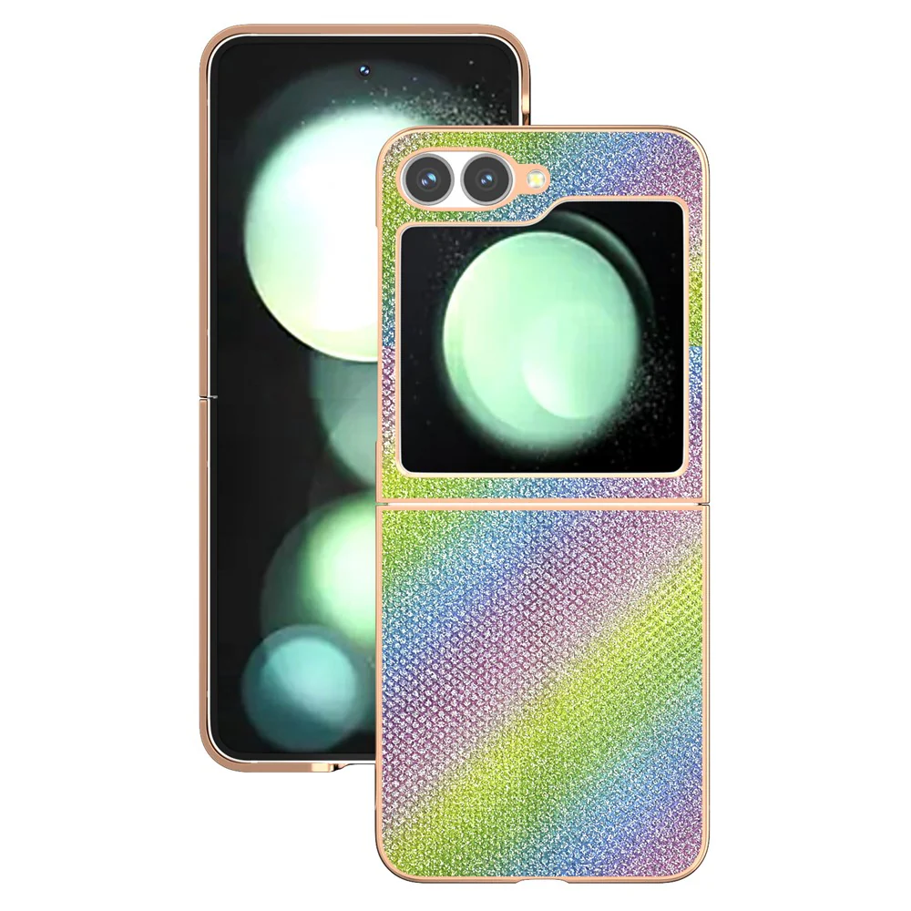 For Samsung Galaxy Z Flip7 FE 5G / Z Flip6 5G Case Rhinestone Texture PU+TPU Phone Cover Electroplating Edge - Multi-color - Image 2