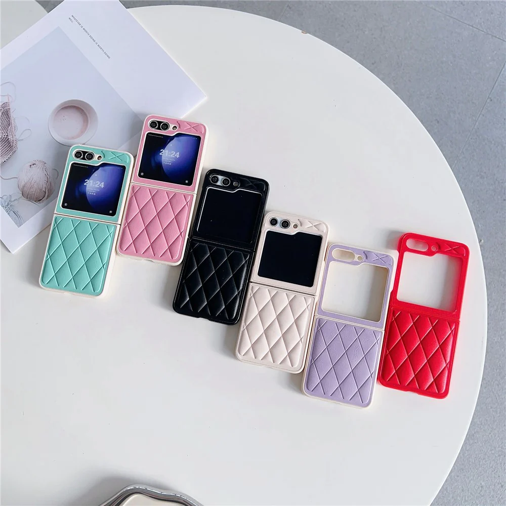 For Samsung Galaxy Z Flip7 FE 5G / Z Flip6 5G Case Rhombus Pattern PU Leather Coated PC Two-Piece Phone Cover - Mint Green - Image 3
