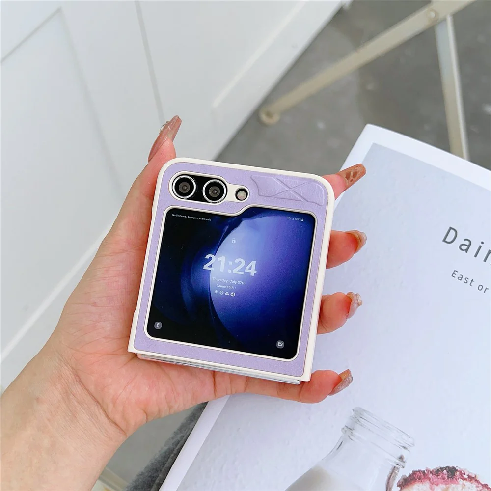 For Samsung Galaxy Z Flip7 FE 5G / Z Flip6 5G Case Rhombus Pattern PU Leather Coated PC Two-Piece Phone Cover - Purple - Image 2