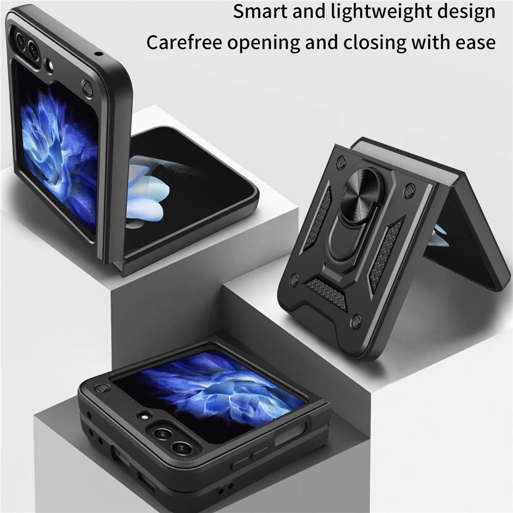 For Samsung Galaxy Z Flip7 FE 5G / Z Flip6 5G Case Ring Holder PC+TPU Phone Cover - Black - Image 2