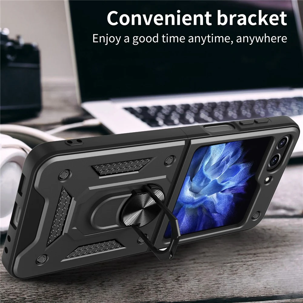 For Samsung Galaxy Z Flip7 FE 5G / Z Flip6 5G Case Ring Holder PC+TPU Phone Cover - Black - Image 3