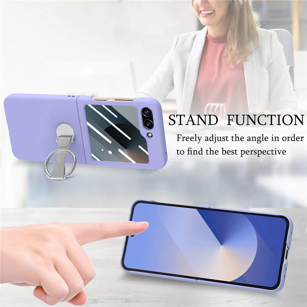 For Samsung Galaxy Z Flip7 FE 5G / Z Flip6 5G Case Ring Kickstand PC Phone Cover with Tempered Glass Rear Screen Film - Purple - Image 8