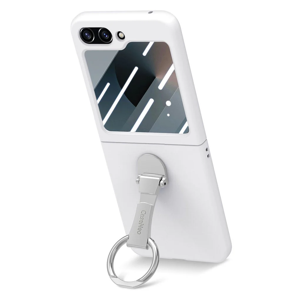 For Samsung Galaxy Z Flip7 FE 5G / Z Flip6 5G Case Ring Kickstand PC Phone Cover with Tempered Glass Rear Screen Film - White - Image 2