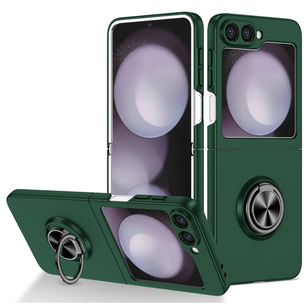For Samsung Galaxy Z Flip7 FE 5G / Z Flip6 5G Case Rotatable Ring Kickstand Hard PC Phone Cover - Blackish Green