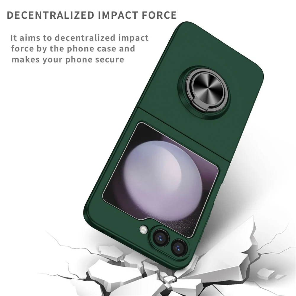 For Samsung Galaxy Z Flip7 FE 5G / Z Flip6 5G Case Rotatable Ring Kickstand Hard PC Phone Cover - Blackish Green - Image 3