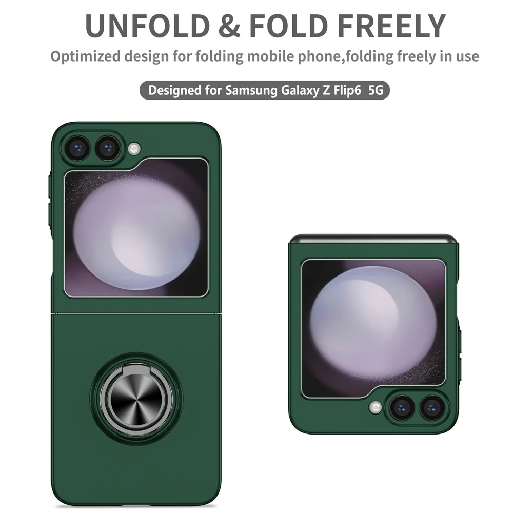 For Samsung Galaxy Z Flip7 FE 5G / Z Flip6 5G Case Rotatable Ring Kickstand Hard PC Phone Cover - Blackish Green - Image 6