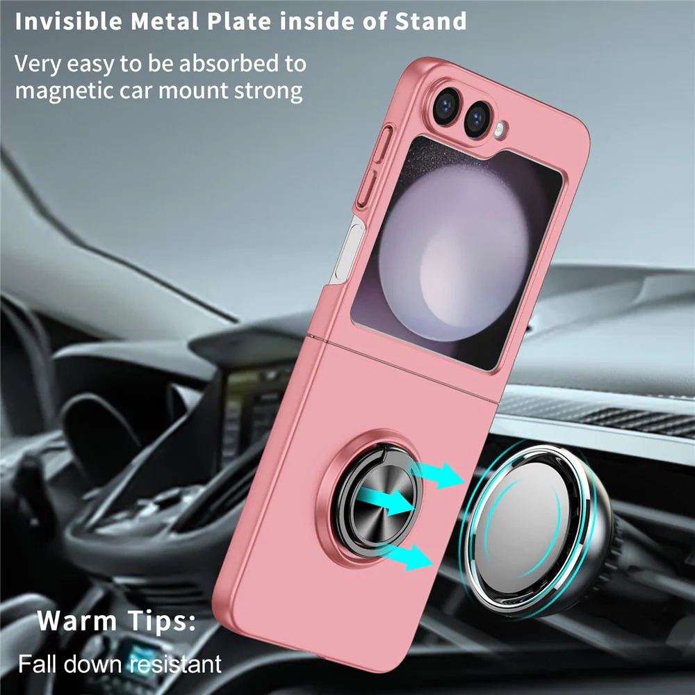 For Samsung Galaxy Z Flip7 FE 5G / Z Flip6 5G Case Rotatable Ring Kickstand Hard PC Phone Cover - Pink - Image 2