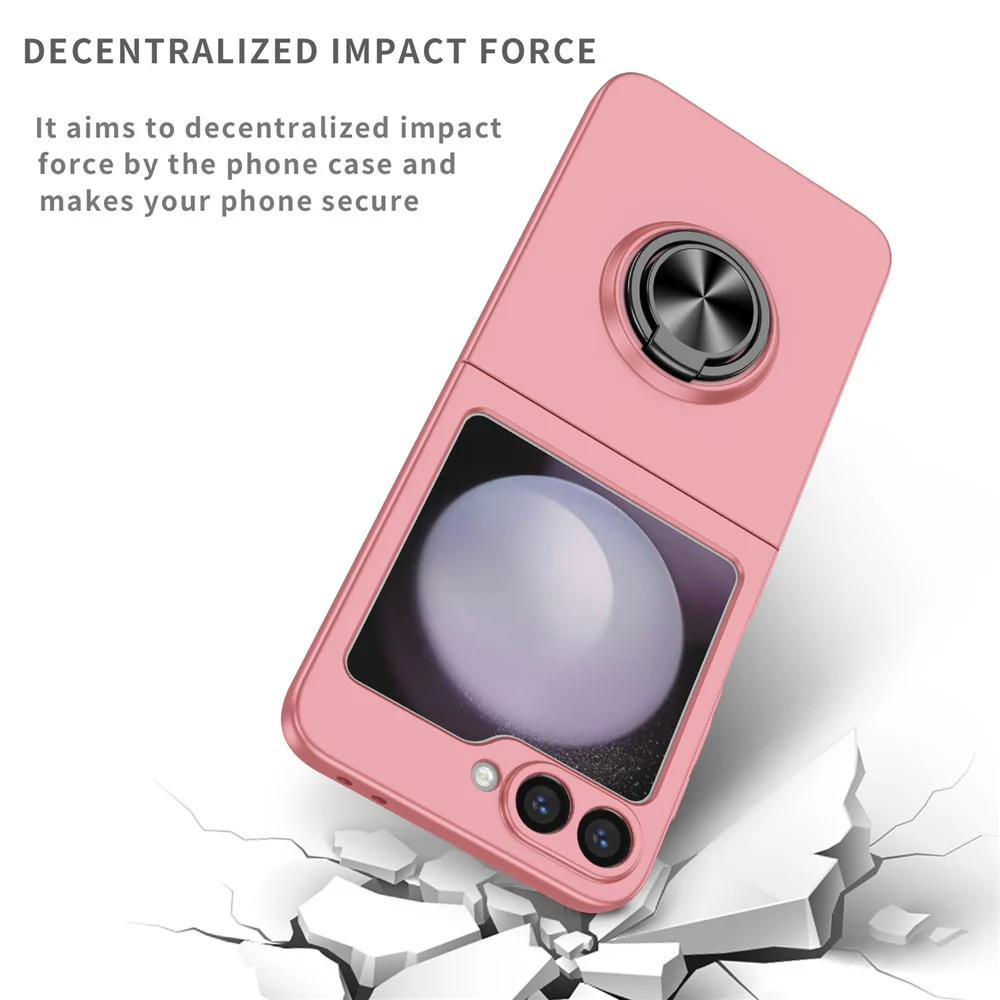 For Samsung Galaxy Z Flip7 FE 5G / Z Flip6 5G Case Rotatable Ring Kickstand Hard PC Phone Cover - Pink - Image 3