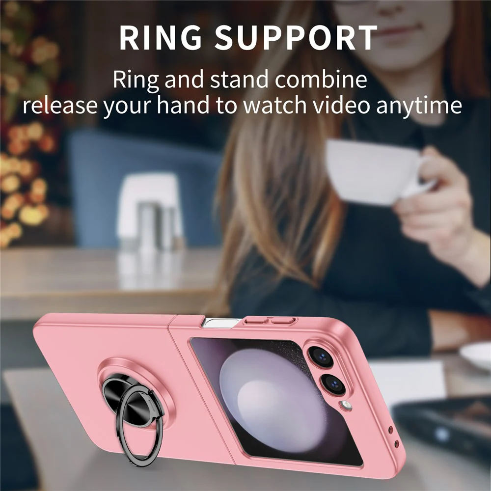 For Samsung Galaxy Z Flip7 FE 5G / Z Flip6 5G Case Rotatable Ring Kickstand Hard PC Phone Cover - Pink - Image 4