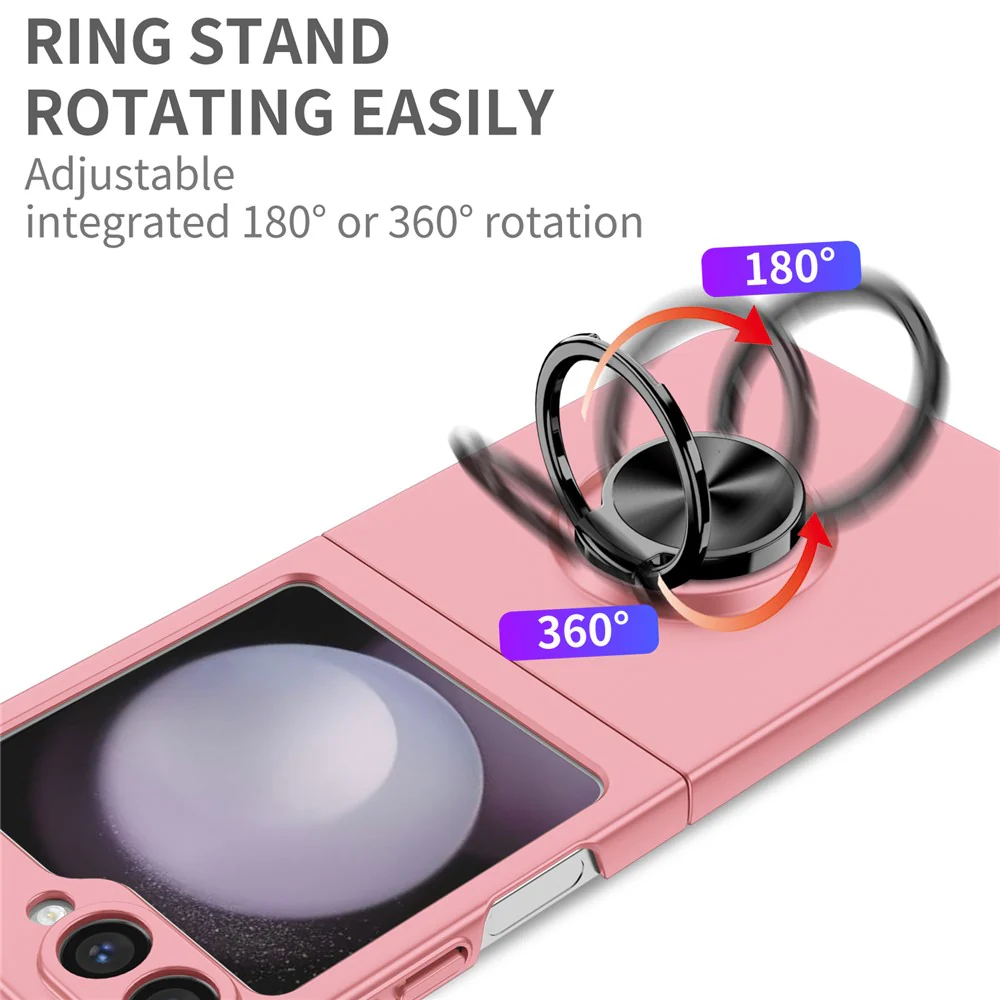 For Samsung Galaxy Z Flip7 FE 5G / Z Flip6 5G Case Rotatable Ring Kickstand Hard PC Phone Cover - Pink - Image 5