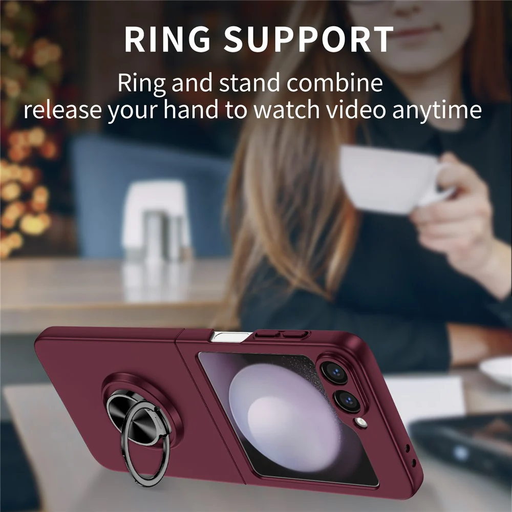 For Samsung Galaxy Z Flip7 FE 5G / Z Flip6 5G Case Rotatable Ring Kickstand Hard PC Phone Cover - Wine Red - Image 4