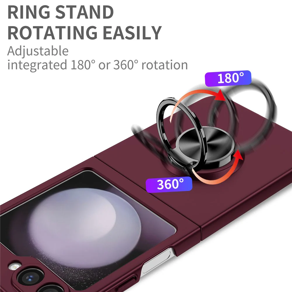For Samsung Galaxy Z Flip7 FE 5G / Z Flip6 5G Case Rotatable Ring Kickstand Hard PC Phone Cover - Wine Red - Image 5
