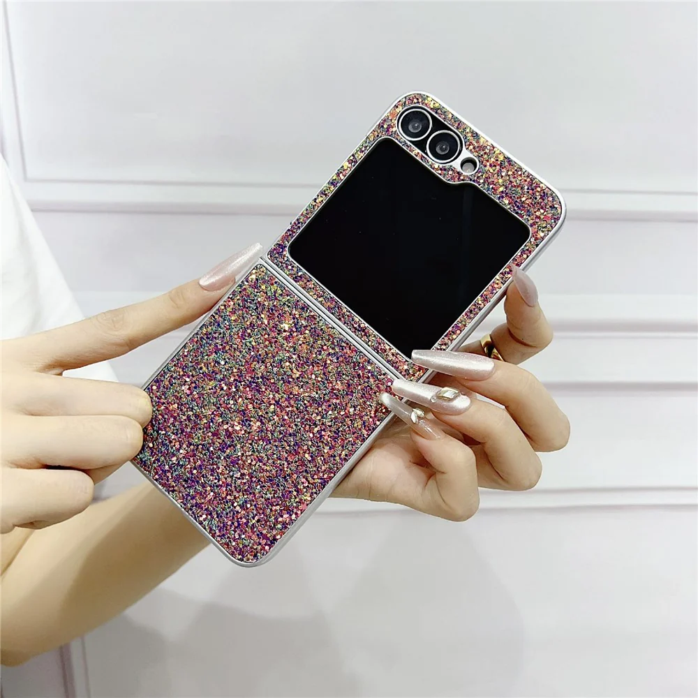 For Samsung Galaxy Z Flip7 FE 5G / Z Flip6 5G Case Rubberized Silver Edge Phantom Glitter Hard PC Phone Cover - Black - Image 7