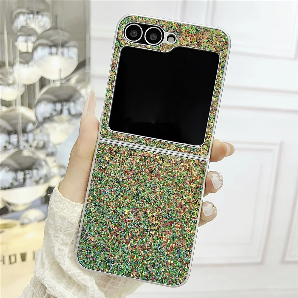 For Samsung Galaxy Z Flip7 FE 5G / Z Flip6 5G Case Rubberized Silver Edge Phantom Glitter Hard PC Phone Cover - Green - Image 2
