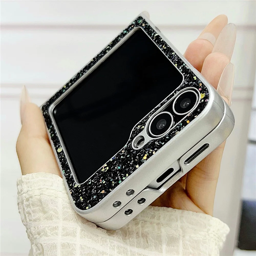 For Samsung Galaxy Z Flip7 FE 5G / Z Flip6 5G Case Rubberized Silver Edge Phantom Glitter Hard PC Phone Cover - Green - Image 5
