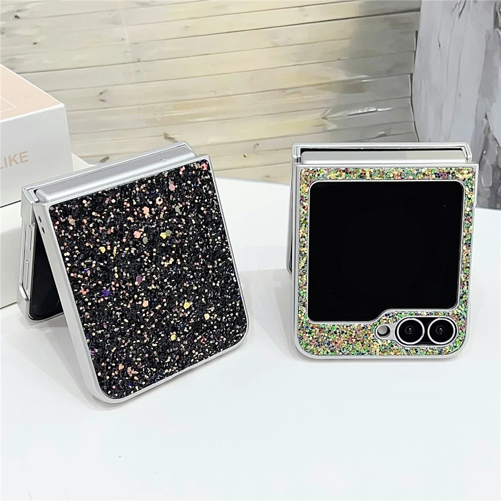 For Samsung Galaxy Z Flip7 FE 5G / Z Flip6 5G Case Rubberized Silver Edge Phantom Glitter Hard PC Phone Cover - Pink - Image 3