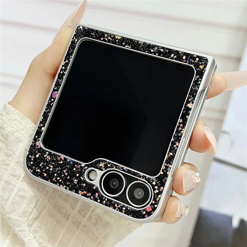 For Samsung Galaxy Z Flip7 FE 5G / Z Flip6 5G Case Rubberized Silver Edge Phantom Glitter Hard PC Phone Cover - Pink - Image 4