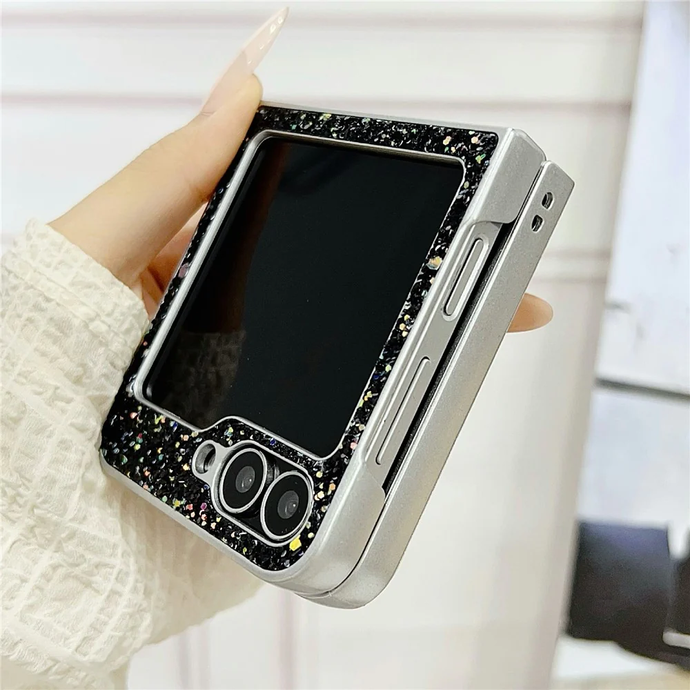 For Samsung Galaxy Z Flip7 FE 5G / Z Flip6 5G Case Rubberized Silver Edge Phantom Glitter Hard PC Phone Cover - Pink - Image 6