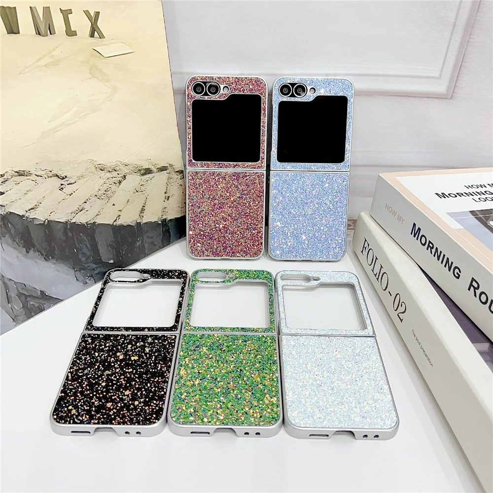 For Samsung Galaxy Z Flip7 FE 5G / Z Flip6 5G Case Rubberized Silver Edge Phantom Glitter Hard PC Phone Cover - Pink - Image 8