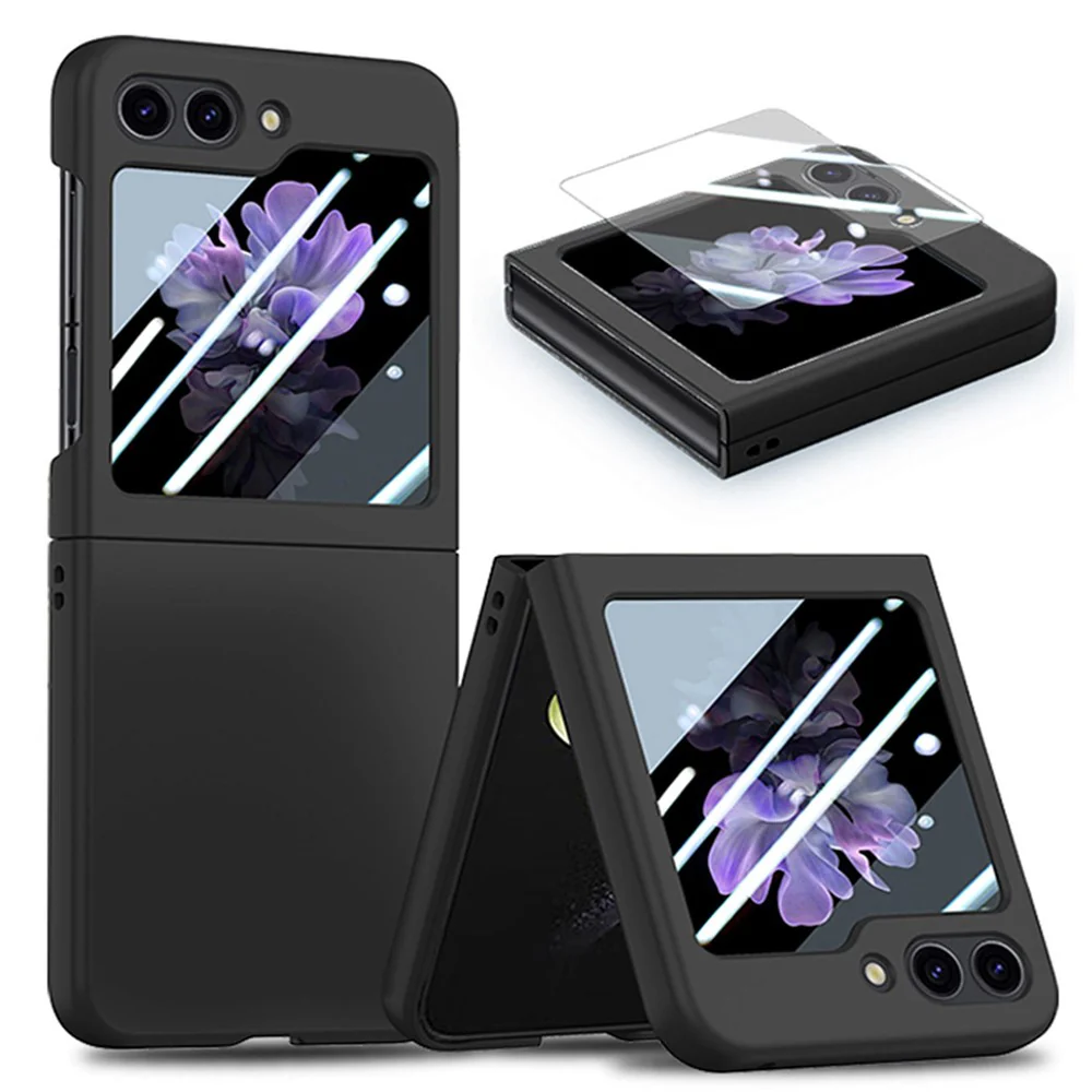 For Samsung Galaxy Z Flip7 FE 5G / Z Flip6 5G Case Skin-touch PC Phone Cover with Rear Screen Protector - Black