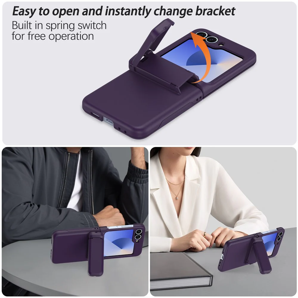 For Samsung Galaxy Z Flip7 FE 5G / Z Flip6 5G Case Spring Hinge Kickstand PC Folding Phone Cover with Card Slot - Dark Purple - Image 3