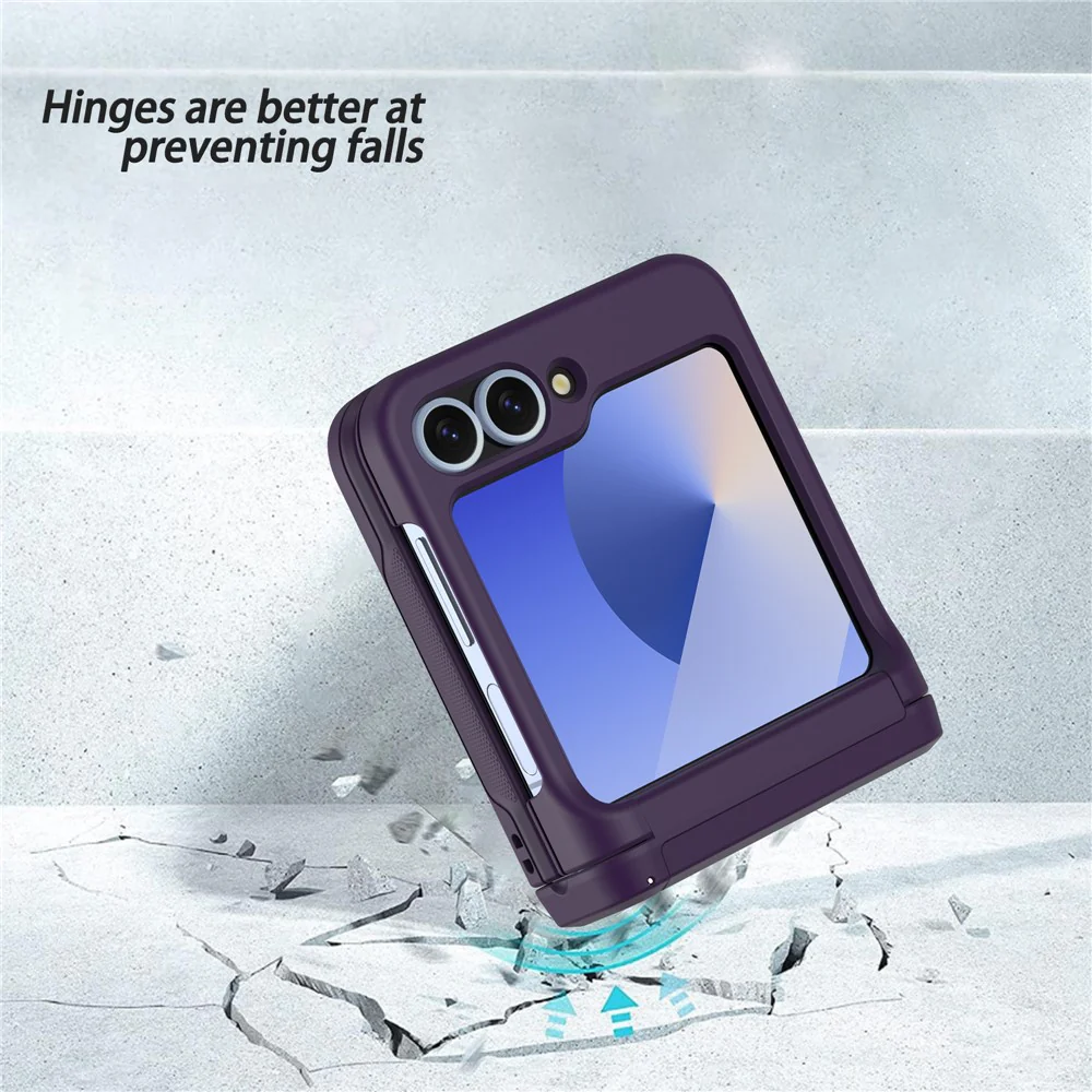 For Samsung Galaxy Z Flip7 FE 5G / Z Flip6 5G Case Spring Hinge Kickstand PC Folding Phone Cover with Card Slot - Dark Purple - Image 7
