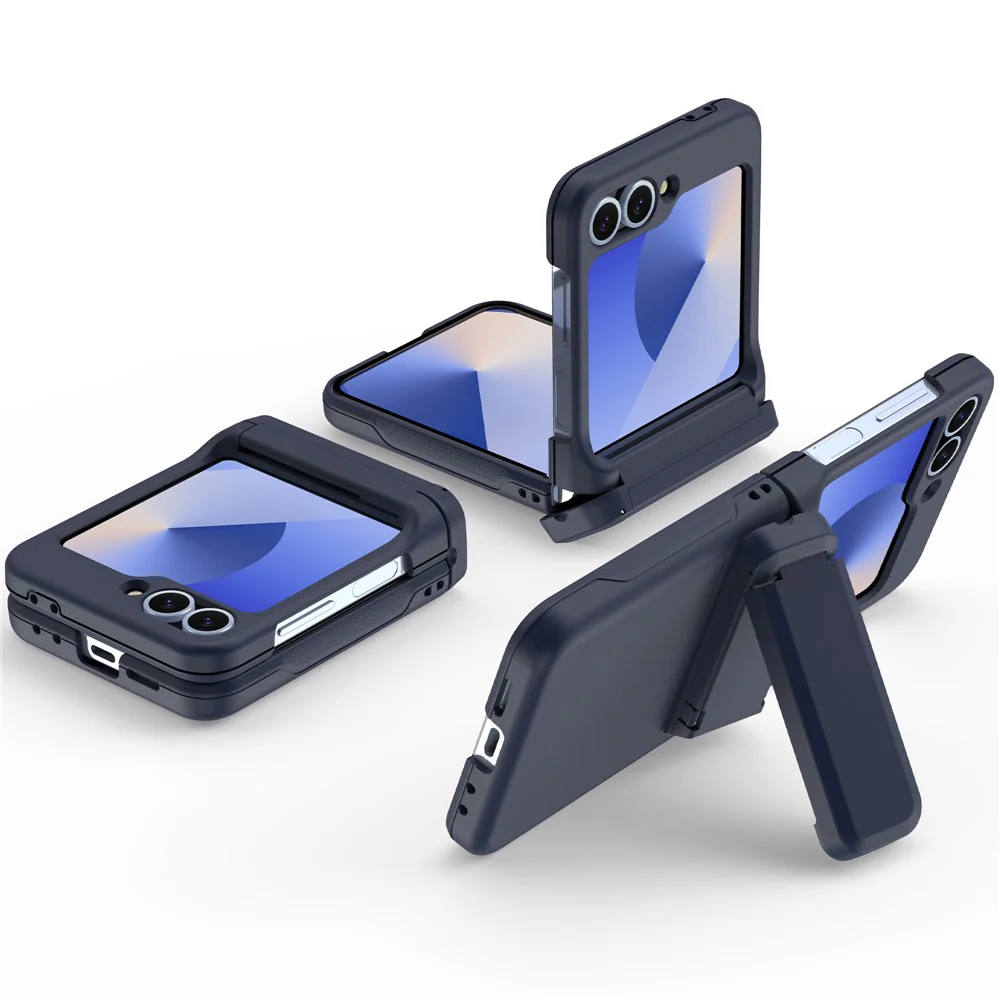 For Samsung Galaxy Z Flip7 FE 5G / Z Flip6 5G Case Spring Hinge Kickstand PC Folding Phone Cover with Card Slot - Navy Blue - Image 2