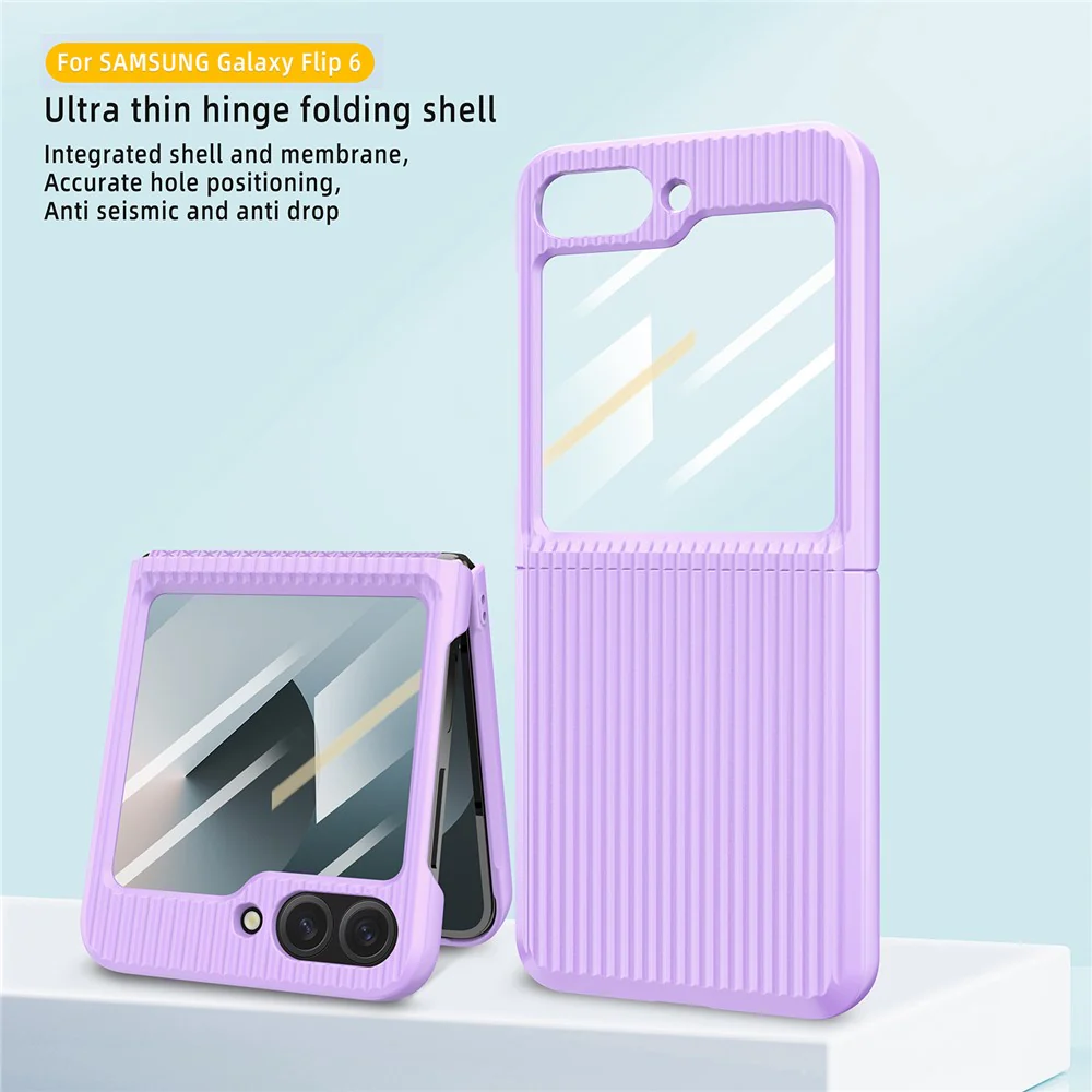 For Samsung Galaxy Z Flip7 FE 5G / Z Flip6 5G Case Stripes Style Hard PC Phone Cover with Screen / Lens Film - Black - Image 8