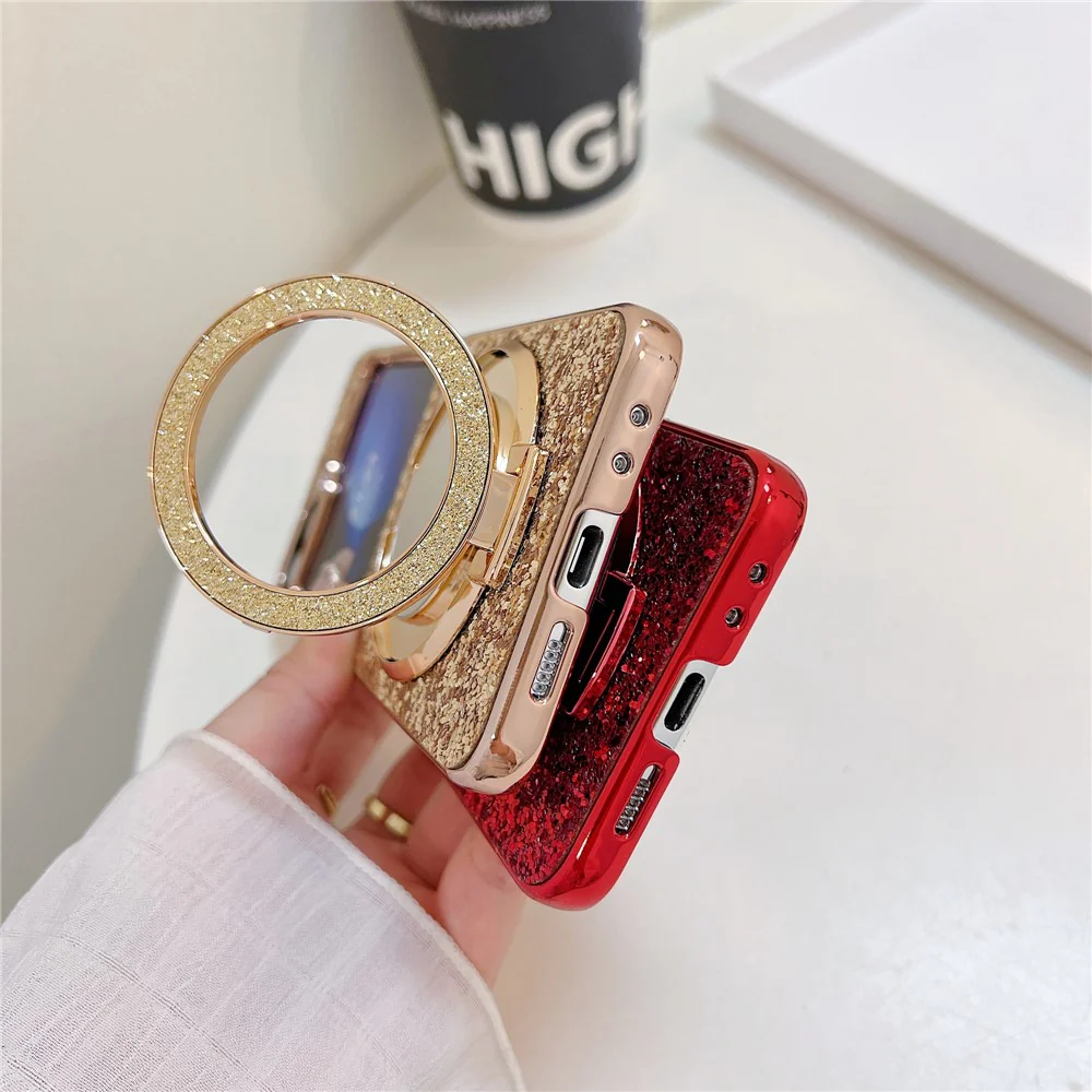 For Samsung Galaxy Z Flip7 FE 5G / Z Flip6 5G Case TPU+PC Kickstand Phone Cover with Mirror - Silver - Image 4