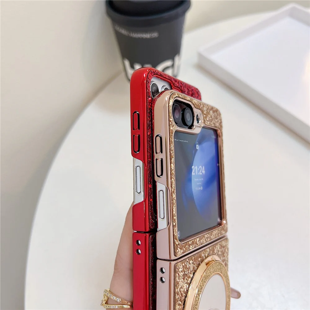 For Samsung Galaxy Z Flip7 FE 5G / Z Flip6 5G Case TPU+PC Kickstand Phone Cover with Mirror - Silver - Image 7