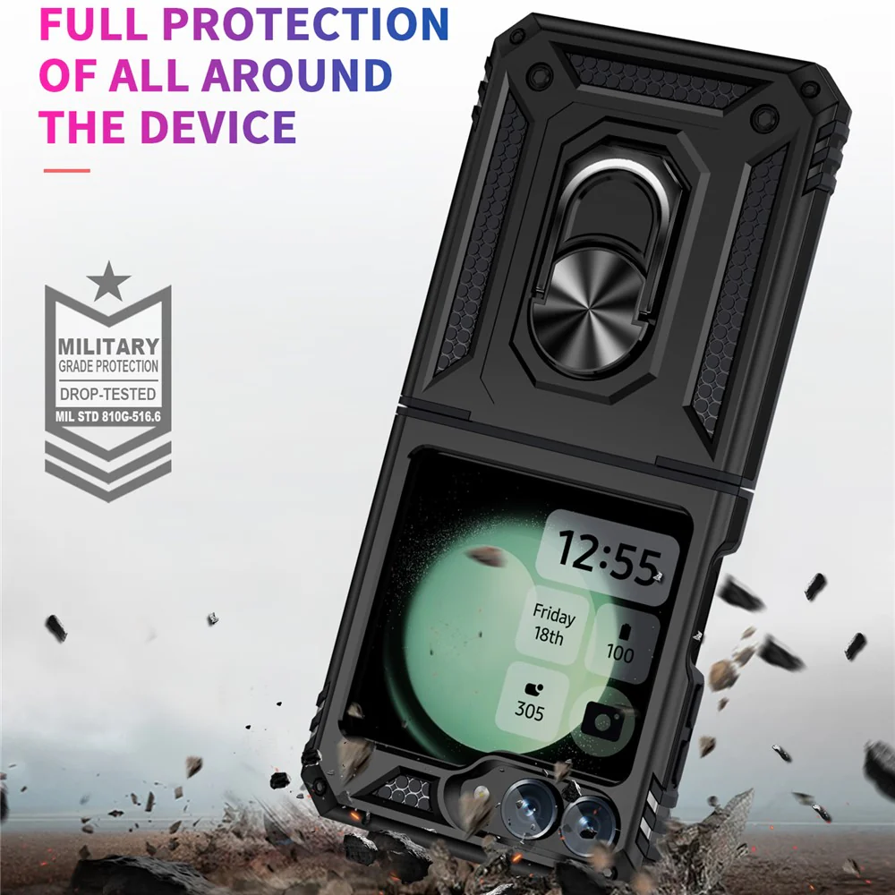 For Samsung Galaxy Z Flip7 FE 5G / Z Flip6 5G Case TPU+PC Phone Cover with Ring Kickstand Drop Protection - Black - Image 5